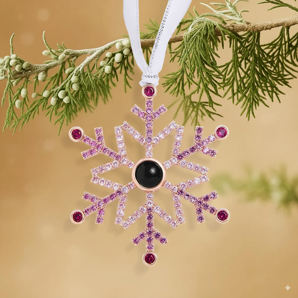 Personalized Pink Ombré Snowflake Photo Ornament