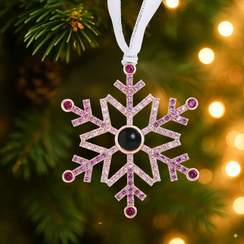 Personalized Pink Ombré Snowflake Photo Ornament