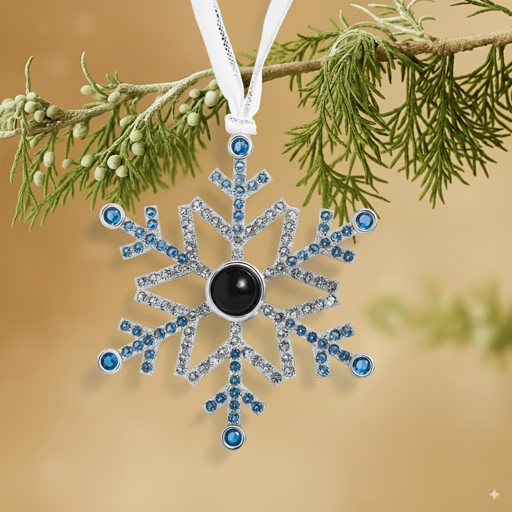 Personalized Blue Ombré Snowflake Photo Ornament