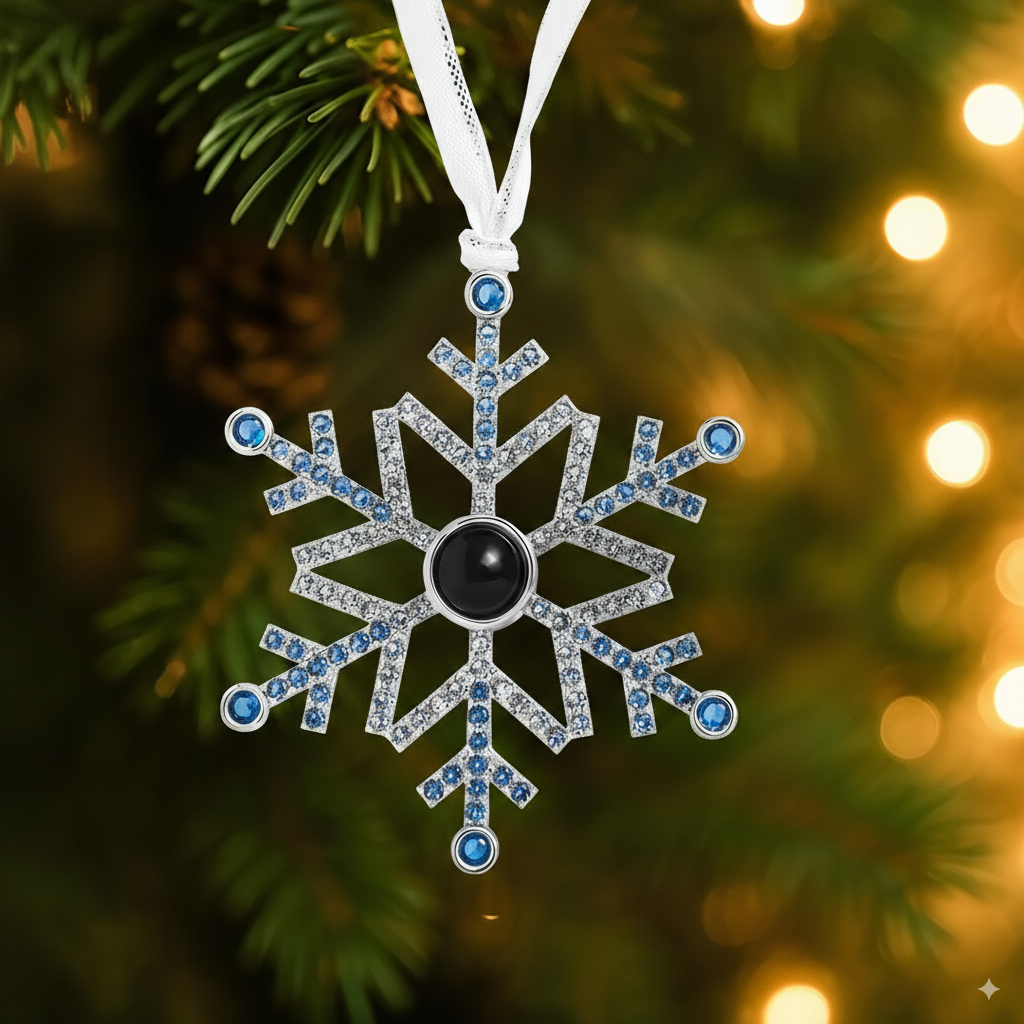 Personalized Blue Ombré Snowflake Photo Ornament
