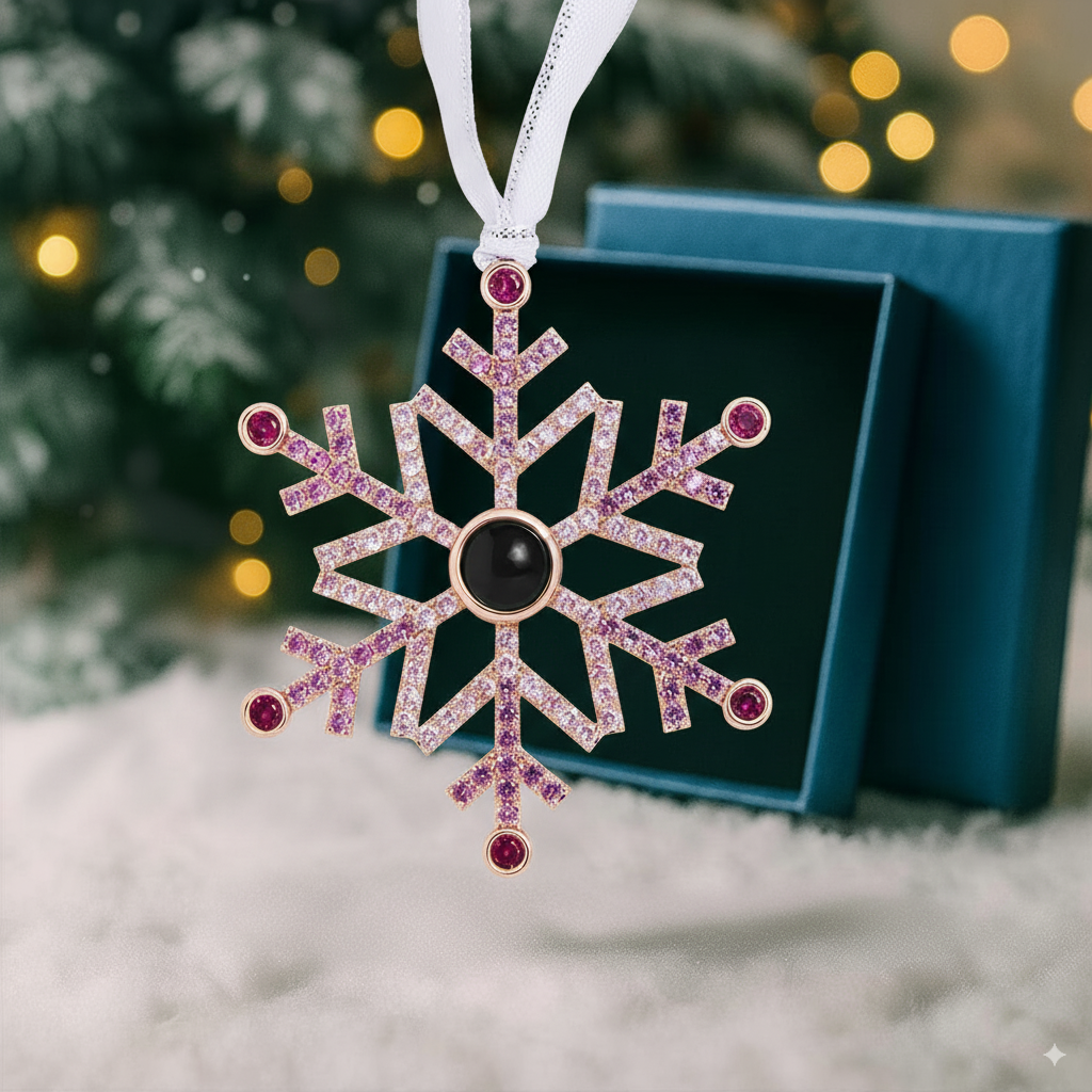Personalized Pink Ombré Snowflake Photo Ornament